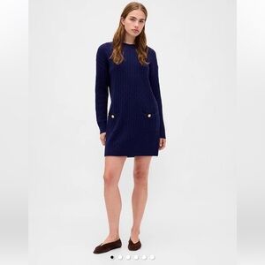 CashSoft Cable-Knit Mini Sweater Dress in Navy